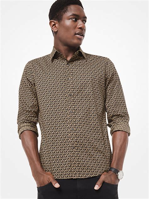 michael kors mens slim-fit printed stretch-cotton shirt|slim tech stretch cotton shirt.